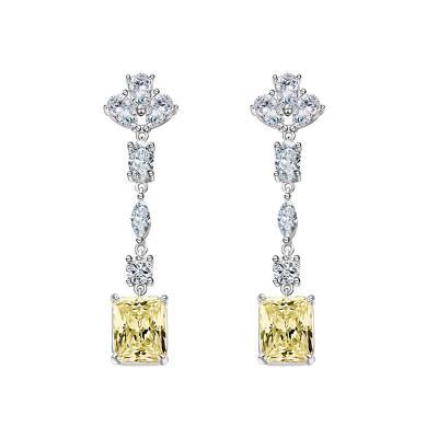 China 2022 TRENDY Yellow Ins Diamond 8*10 Ice Cut High Carbon Diamond Earrings 925 Sterling Silver Long Fringe Earrings for sale