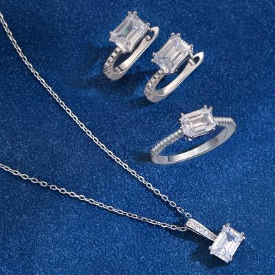 China CLASSIC simple women's costume fashion style earrings square S925 Sterling Silver rings micro crystal set of three pieces of high-end necklaces for sale