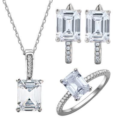 China S925 Trendy Silver Scale Jewelry Set Square Diamond Three Piece Set Fashion Jewelry Necklace Ring Hot Selling Earrings for sale