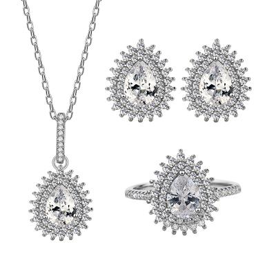 China Simple Trendy Fashion Necklace Earring Rings Bridal Jewelry Set For Party Wedding for sale