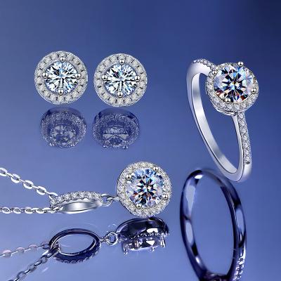 China Wholesale High Quality CLASSIC Dazzle Sterling Silver S925 Round Round Cubic Zirconia Diamond Necklace Earrings Set for sale