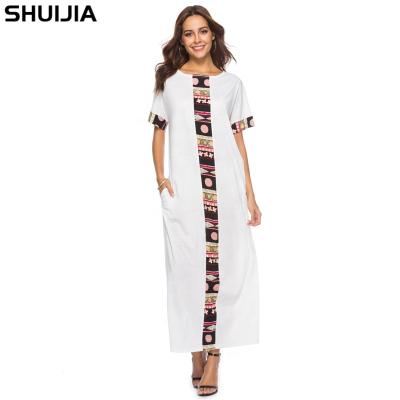 China Lady's Anti-Static Bohemian Design Dresses Long Beach Summer Casual Boho Shirt Women Maxi Loose Dress Short Sleeve Print With Pockets for sale