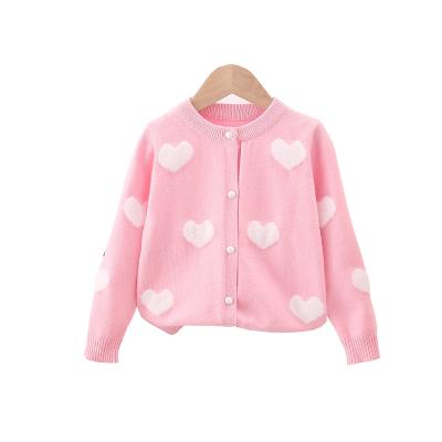 China Sustainable Spring Kids Clothes Knitted Embroide Girls Cardigans Heart Sweaters Jacquard Core Spun Yarn Children's Baby Clothing Sweaters for sale