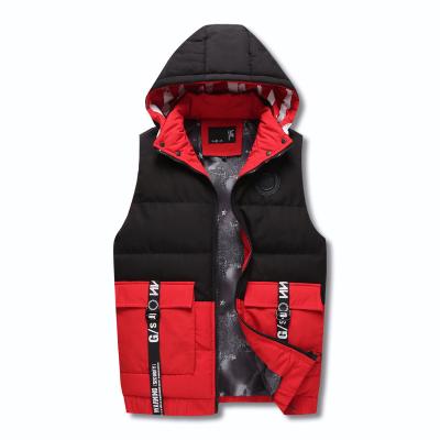 China OEM anti-shrink men's winter quilting zipper, hooded ribbon, cotton padded jacket and cotton vest. for sale