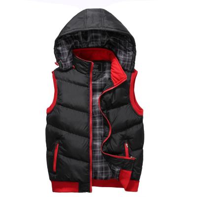 China OEM anti-shrink men's winter quilting zipper, hooded ribbon, cotton padded jacket and cotton vest. for sale