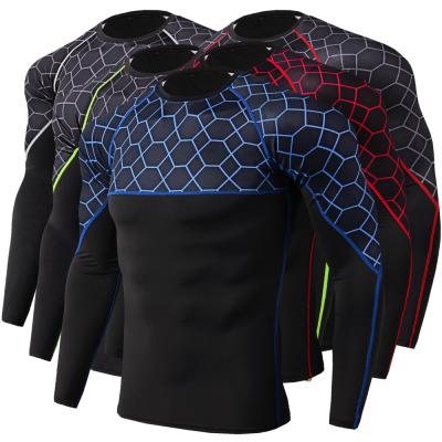 China High Quality Breathable Polyester Spandex Custom Fitness Gym Sports Running Compression Shirt Tight Long Sleeve T-Shirts For Men for sale