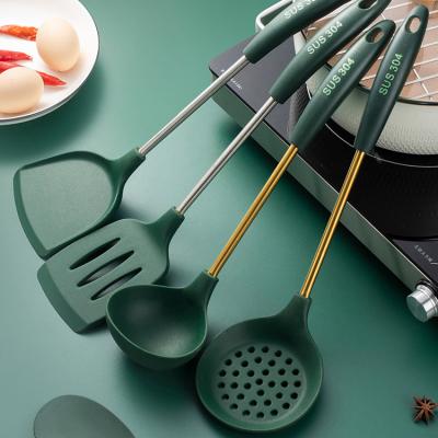 China Household cocina utensil makers gold silicone stainless steel sustainable kitchenware stick non cooking cooking utensils for sale