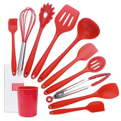 China Customized Viable Wholesale 10 Pcs Red Black Non-stick Utensils Set Home Kitchen Cooking Accessories Silicone Cookware Sets for sale