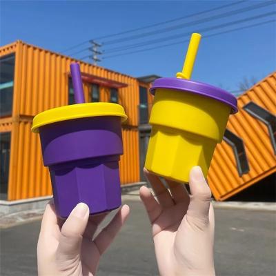 China Wholesale Viable Reusable Cute Colorful Silicone Drinkware Drinkware Tea Milk Drinking Water Cups Silicone Sippy Coffee Cup With Straw for sale