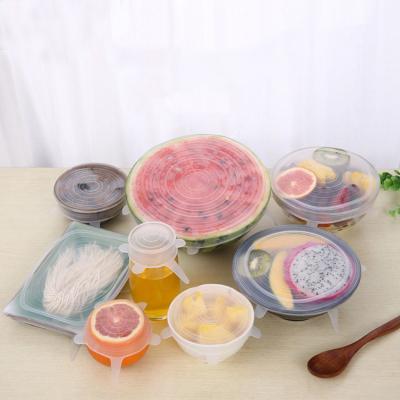 China Non Spill Food Grade Kitchen Use Reusable Clear Universal 6pcs Covers Sealed Silicone Stretch Lids For Cookware Bowl for sale