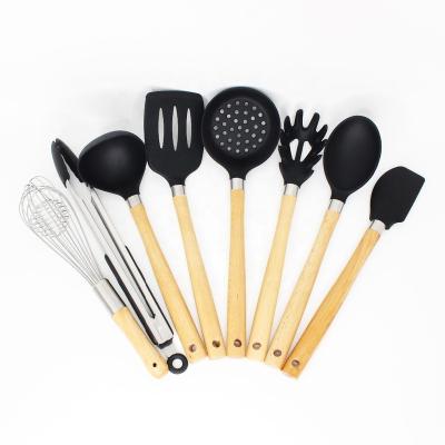 China Sustainable E-commerce Hot Sales Eco-friendly Silicone, Stainless Steel And Wooden Kitchen Utensil 8 Pieces for sale