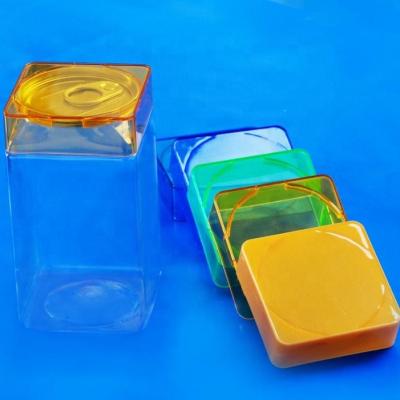 China High Quality Square Candy PET Plastic Bottle With Aluminum Lid For Cookies, Candy, Dessert for sale