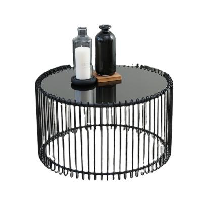 China Wholesale Nordic coffee table metal luxury black two line convertible style round coffee table for living room furniture storage basket for sale