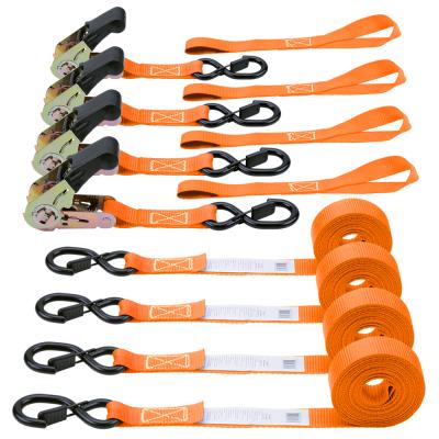 China Orange Polyester 4 PK Cargo Lashing Belt Strap Packed In Color Box for sale