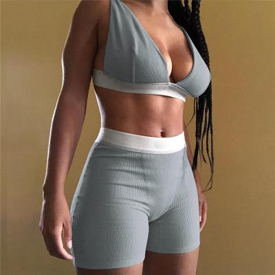 China QUICK DRY Knitting Biker Shorts Set Two Piece Lady 2021 New Arrival Trending Women Summer 2 Outfits Gym Casual Outfits Clothing Wholesale for sale