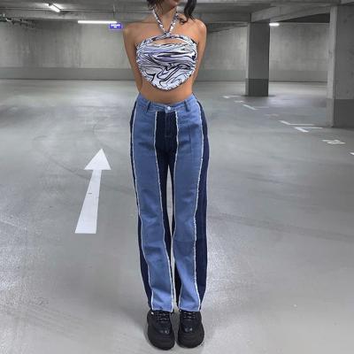 China 2021 Autumn Winter Wholesale Clothing Vintage Streetwear Women's Straight Pants Lagerfe Pants High Waisted Breathable Patchwork Jeans for sale