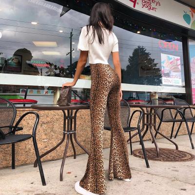 China Breathable leopard flare pants plus size new arrival girls pants women's pants sexy 2021 summer autumn wholesale clothes long bell bottom for sale