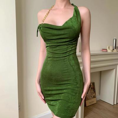 China Lagerfe D237970A Viable Chain Strap See Through Sexy Sleeveless Mini Dress Wholesale 2022 Summer Casual Wear Party Club Clothing for sale