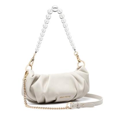 China Water Resistant Fashion Bag Handmade Pleated Soft PU Leather Shoulder Bag Pearl Chains Women Handbags for sale