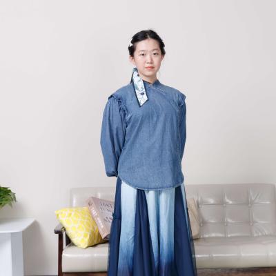 China Women's Long Section Denim Shirts Women's Slim Shirts Dress Shirts With Denim for sale