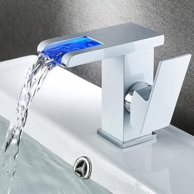 China Metered Faucets Deck Mounted Square LED Basin Faucets for sale