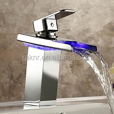 China Metered Single Taps Bathroom Sink Handle Waterfall LED Basin Faucets Mixer 3 Colors Changing Lamp Falls for sale