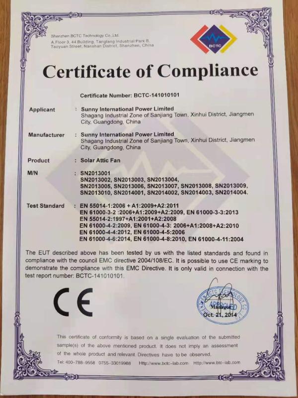 CE - Jiangmen Sunny Photoelectricity Technology Limited