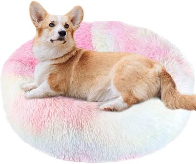 China Wholesale Winter Stocked Heating Deep Sleep And Pet Soft Sleeping Bed Faux Fur Donut Dog Cat Soft Beds for sale