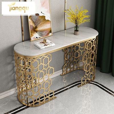 China Modern Factory Price Living Room Furniture Metal Legs Marble Console Table Gold Top Luxury Console Table for sale