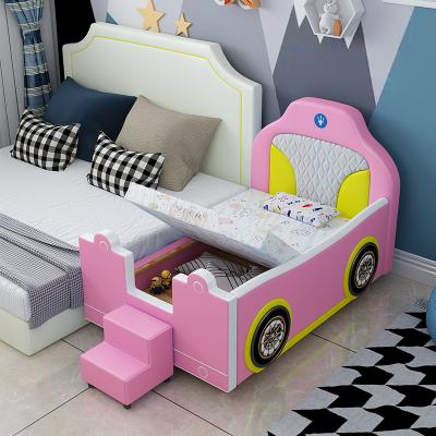 China Jiangqu Environmental Material Wholesale Wooden Frame Cot Kids Baby Crib Car Beds For Children for sale