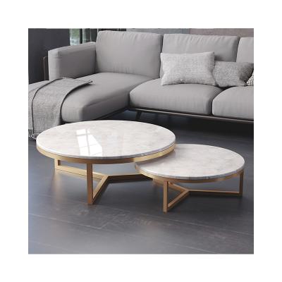 China Other Stainless Steel Round Gold Marble Top Coffee Table Sets For Home T-092 for sale