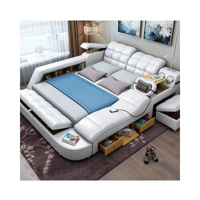 China Foldable Modern Leather Bed Multifunctional Storage Bedroom Tatami Message Bed Smart Bed With Speaker for sale