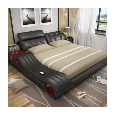 China Foldable luxury smart multifunctional upholstery bedroom furniture modern design soft leather bed withspeaker for sale