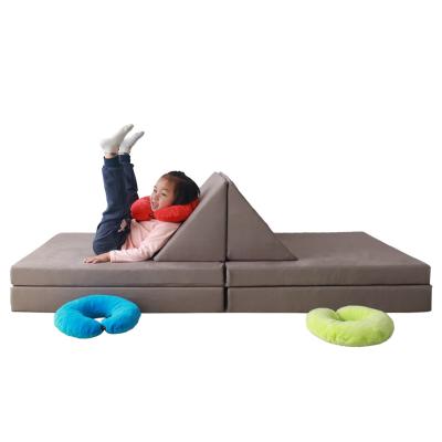 China (Size) Suede Adjustable Removable Cover Gray Kids Play Gaming Tri-Fold Foam Kids Play Couch for sale