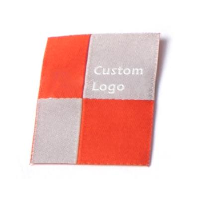 China Sustainable Wholesale High Density Custom Fabric Woven Logo Garment Fabric Label With Checkerboard Pattern for sale