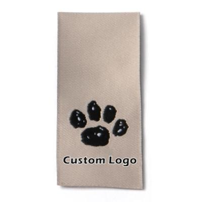 China Sustainable Recyclable High Density Custom Apparel Woven Brand Logo Damask Label With Cat Paw Pattern for sale