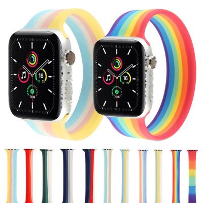 China Rainbow Rubber Luxury Style Mixed Colors Stripe Watchband Silicone Strap For Apple Watch Band Series 1 Se 2 3 4 5 6 7 for sale