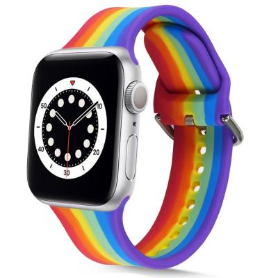 China Rainbow Silicone Rubber Strap For Apple Watch Band 40mm 44mm 38mm 42mm Sport Watch Band Smartwatch Rubber Strap 3 Se Strap 4 5 6 for sale