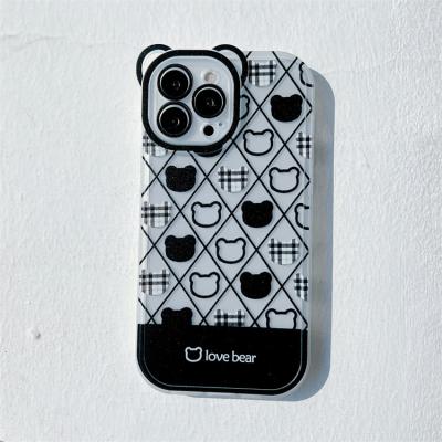 China New retro shockproof style lattice grid checkered texture cute keep sun bear design cell phone case for iPhone 11 12 13 pro max for sale