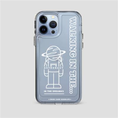 China Hot Sale High Quality Shockproof Cartoon Line Astronaut Card Slot Phone Case For iPhone 13 Cute Astronaut Cover For iPhone 13/12/11/XR/X/XS for sale