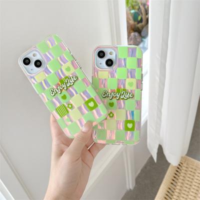 China English pattern shockproof green wave laser color gradient plaid cell phone case for iphone13promax 12 stylish phone 11 case for sale