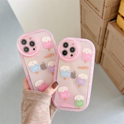 China Cute shockproof cake ice cream printing transparent tpu phone cases with reinforce edge with lanyard for sale