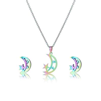 China CLASSIC Fashion 18k Gold Stainless Steel Moon and Star Necklace Sets For Man Women N2103036 for sale