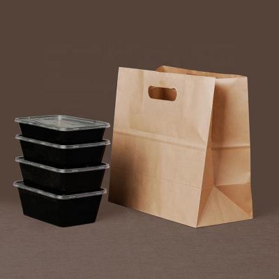 China Hot Selling Materials Custom Logo Handle Food Grade Recycled Portable Die Cut Kraft Paper Take Away Bag for sale