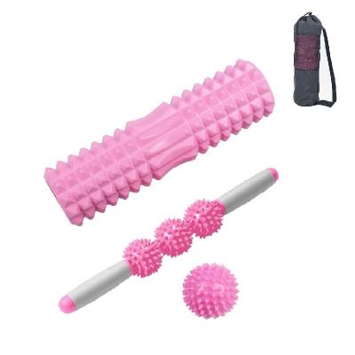 China Relax Muscles Yoga Spine Massage Foam Roller Mace Roller Massage Stick Fitness Ball Three-Piece Yoga Wheel Set for sale