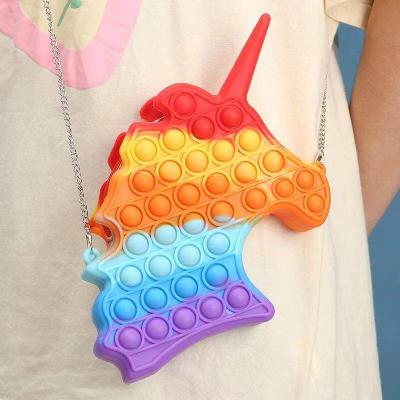 China Cute Round Coin Purses Pops Relieve Effort Rainbow Purse Antistress Sensory Unicorn Pop Bubble Woman Girl Squeeze It Pinch for sale