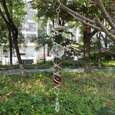 China Contemporary 12inch Wind Chime Wind Spinner Crystal Metal Wire Crystal Ball Wind Spinner Bell Spiral Tail for Garden Decoration with Hook for sale