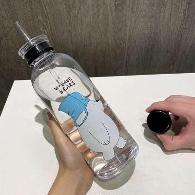 China Drop Stocked Drinkware Panda Polar Bear Brown Bear Leakproof Pattern Transparent Plastic Bottle Cartoon Frosted Water Bottles for sale