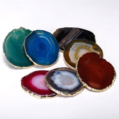 China Wholesale Natural Stone Coaster Stocked Crystal Slice Gold Trim Agate for sale