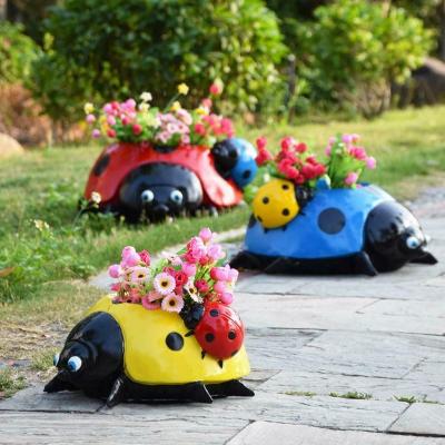 China Other Dropshipping Funny Outdoor Garden Yard Decoration Table Open Lovely Ladybug Flower Pot for sale